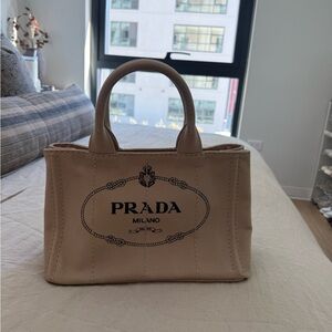 Prada Tan Canvas Tote Bag